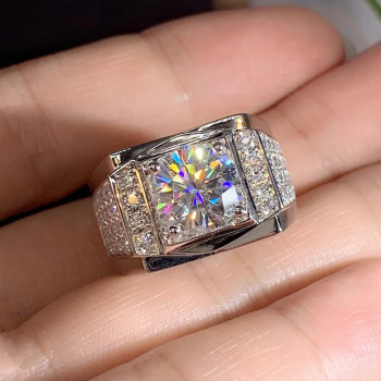 3.8ct Round Cut White Sapphire Paved Men's Ring