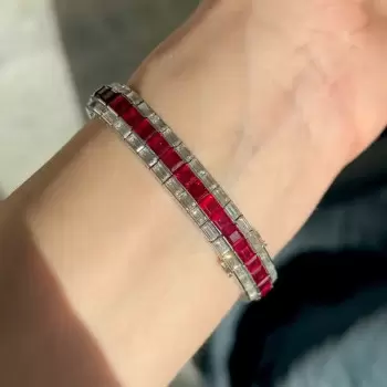 32ctw Emerald Cut Ruby Three-row Bracelet