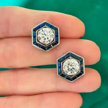 6ctw White and Blue Sapphire Vintage Stud Earrings