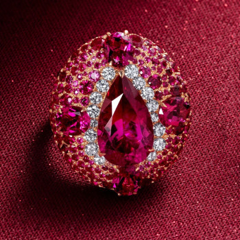 5.8ct Oval Cut Ruby Allover Paved Vintage Cocktail Ring