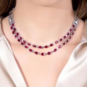 52ctw Oval Cut Ruby Art-deco Two Row Statement Necklace