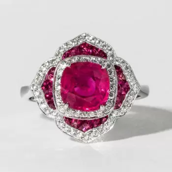 3ct Cushion Cut Ruby Rose Engagement Ring