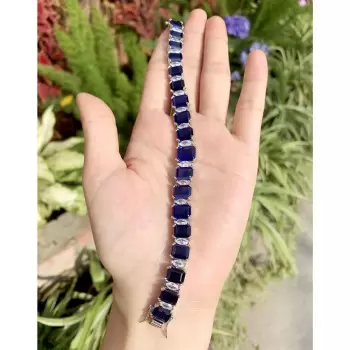 40ctw Emerald Cut Blue Sapphire Tennis Bracelet