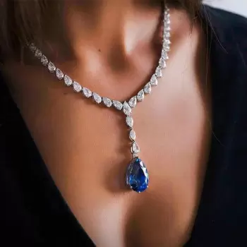 Pear Cut Blue Sapphire Pendant Necklace