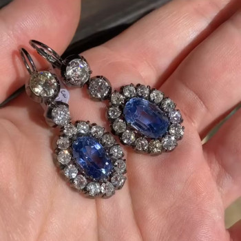 18ctw Oval Cut Sapphire Vintage Drop Earrings
