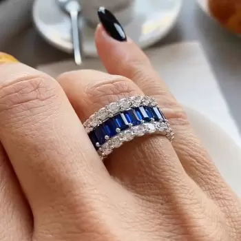 7.8ct Baguette Cut Blue Sapphire Eternity Band