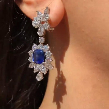 Cushion cut Royal Blue Sapphire Statement Earrings