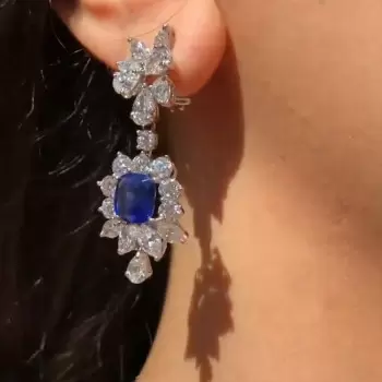Cushion cut Royal Blue Sapphire Statement Earrings
