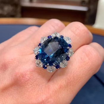 12ct Oval Cut Blue Sapphire Halo Cocktail Ring