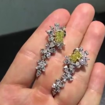 8ct Radiant Cut Fancy Yellow Sapphire Drop Earrings