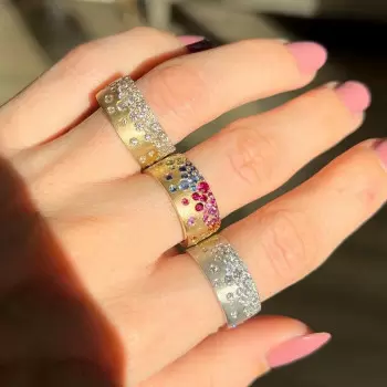 Flush Set Multicolor Sapphire Starry Band Rainbow Ring