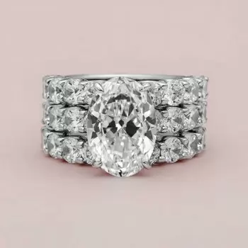 5ct Oval Cut White Sapphire 3pcs Bridal Set