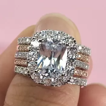 2ct Cushion Cut White Sapphire 5pcs Bridal Set