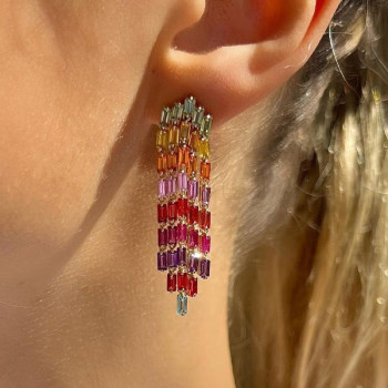 Multicolor Sapphire Fringe Statement Earrings