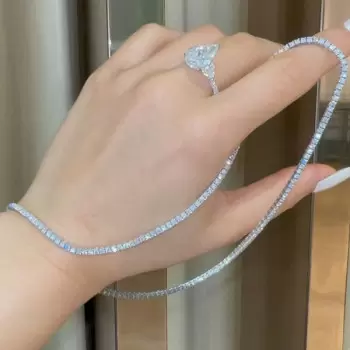 Handmade Round Cut White Sapphire Tennis Necklace