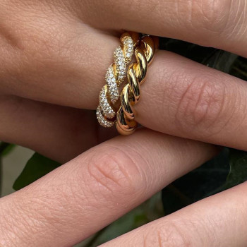 Paved White Sapphire Thick Twisted Ring