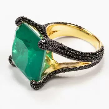 12ct Princess Cut Emerald Bold Paved Ring