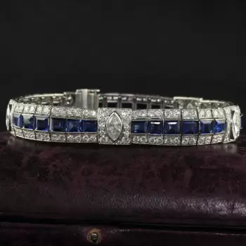18ctw Blue and White Art-deco Vintage Statement Bracelet