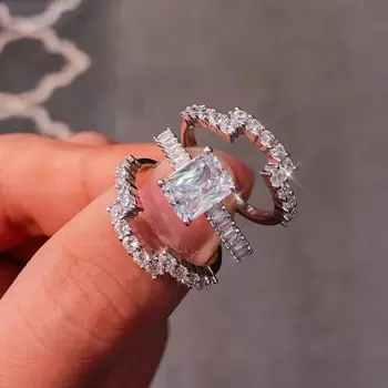 4ct Radiant Cut White Sapphire 3pcs Bridal Set