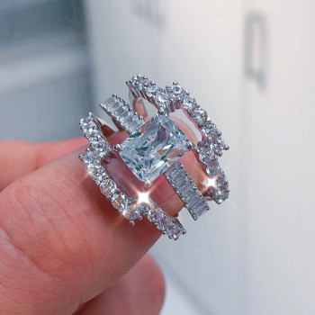 4ct Radiant Cut White Sapphire 3pcs Bridal Set