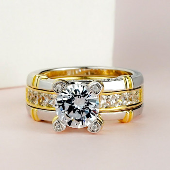 3ct Round Cut White Sapphire 3pcs Bridal Set in Gold