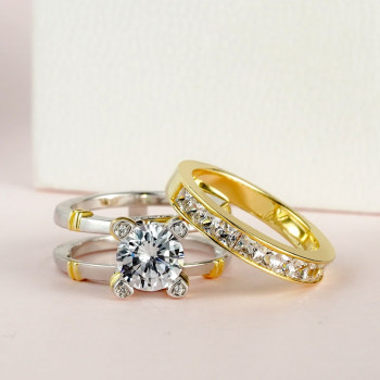 3ct Round Cut White Sapphire 3pcs Bridal Set in Gold
