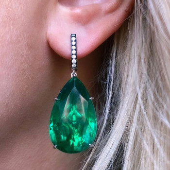 18ctw Pear Cut Emerald Statement Earrings