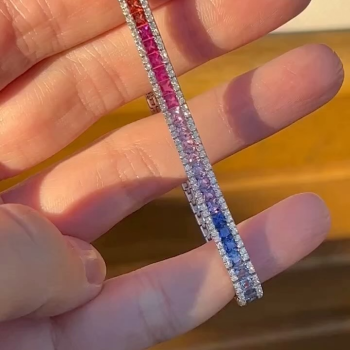 12.6ctw Princess Cut Rainbow Sapphire Tennis Bracelet