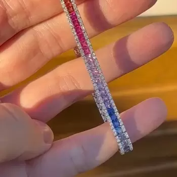 12.6ctw Princess Cut Rainbow Sapphire Tennis Bracelet