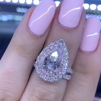 2ct Pear Cut Double Halo 2pcs Bridal Set