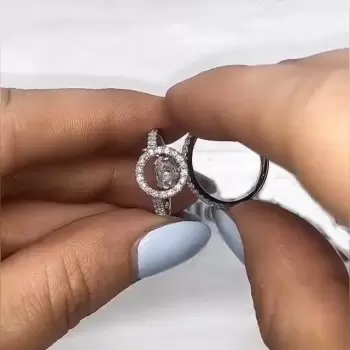 0.8ct Round Cut Insert Halo 2pcs Bridal Set