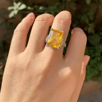 14.2ct Radiant Cut Yellow Sapphire Floral Cocktail Ring