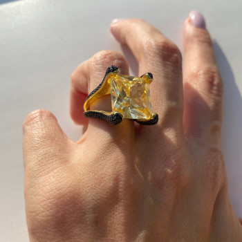 12ct Princess Cut Yellow Sapphire Bold Paved Ring
