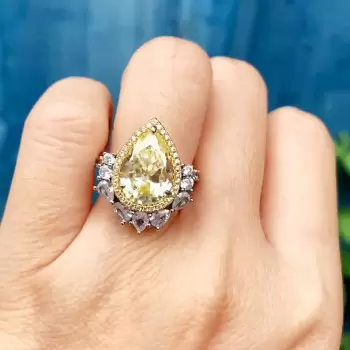 4.1ct Pear Cut Yellow Sapphire Crown Engagement Ring
