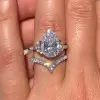 2.5ct Pear Cut White Sapphire Three Stone Wedding Ring Set