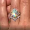 2.5ct Pear Cut White Sapphire Three Stone Wedding Ring Set