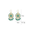 Round Bohemian Style Green Tassel Earrings