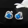 Round Cut Blue Sapphire Heart Shape Stud Earrings