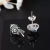 Round Cut Blue Sapphire Heart Shape Stud Earrings