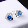 Round Cut Blue Sapphire Heart Shape Stud Earrings