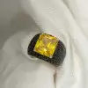 6.5ct Radiant Cut Yellow Sapphire Bold Paved Ring