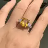 6ct Cushion Cut Yellow Sapphire Three Stone Engagement Ring
