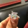 Handmade 2 ct Emerald Cut 925 Sterling Silver Ring