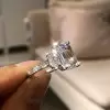 Handmade  3.3 ct  Emerald Cut 925 Sterling Silver Engagement Ring