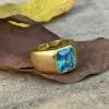 6.8ct Radiant Cut Blue Zircon Sandblasted Men's Ring