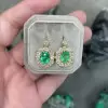 Vintage Style Oval Cut Emerald Drop Earrings in Gold