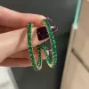 7.8ctw Round Cut Emerald Hoop Earrings in Gold