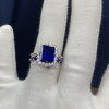 3.8ct Halo Emerald Cut Blue Sapphire 3pcs Bridal Set