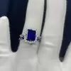 3.8ct Halo Emerald Cut Blue Sapphire 3pcs Bridal Set