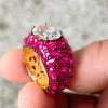 5.5ct Oval Cut White Sapphire With Ruby Cocktail Ring